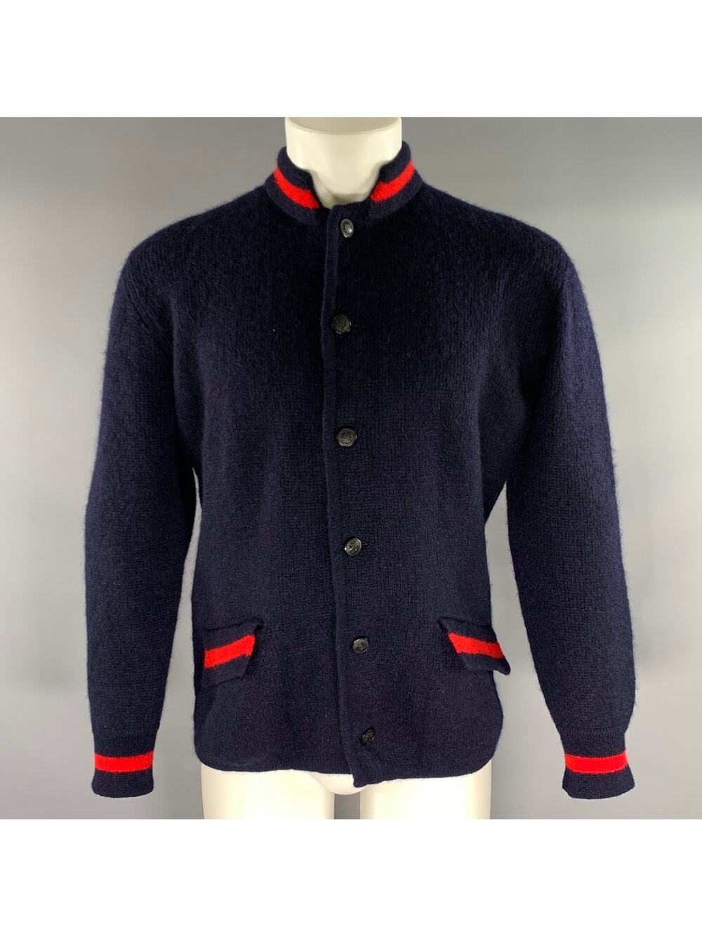 BRIONI Size M Navy Red Knitted Cashmere alpaca Buttoned Jacket